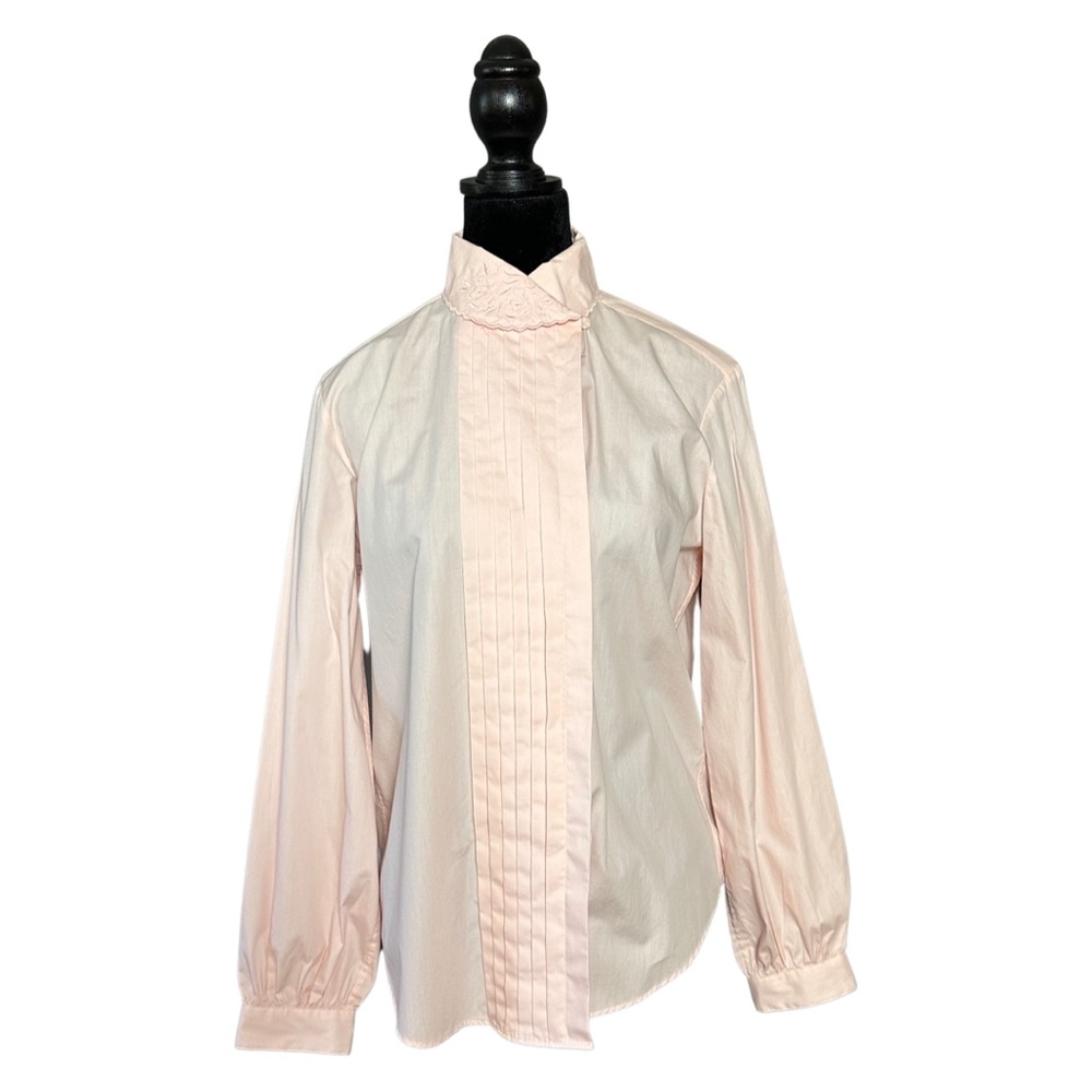 Vintage Levy’s of Nashville Pink Double Over Blouse Floral Collar WOW!! Sz 8